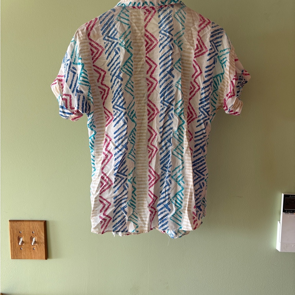Vintage 80s Alfred Dunner Pastel Geometric Button Down Shirt USA - Picture 2 of 3